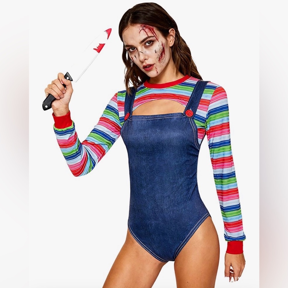 Halloween Costume Set for Women Rainbow Stripe Long Sleeve Shirt and Shorts XL